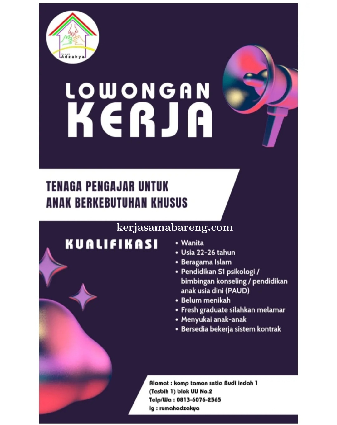 Lowongan Kerja Tenaga Pengajar Untuk Anak Berkebutuhan Khusus