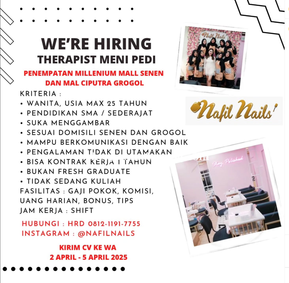 Lowongan Kerja Therapist Meni Pedi
