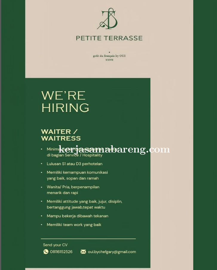 Lowongan Kerja Waiter/Waiters