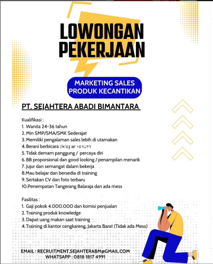 Lowongan Kerja Marketing Sales Produk Kecantikan